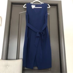 Donna Morgan Royal cobalt dark blue wide strap v-neck dress with pockets